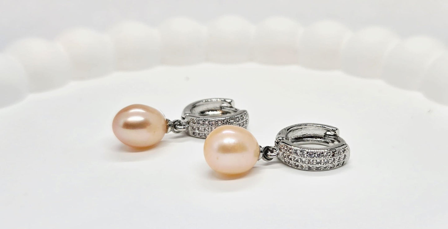 Boucles d’oreilles en perles d’eau douce rose – Acier inoxydable