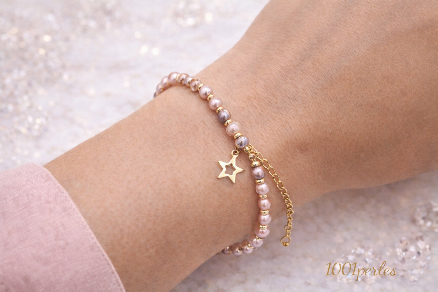 Freshwater Pearl Bracelet Pink/Orange