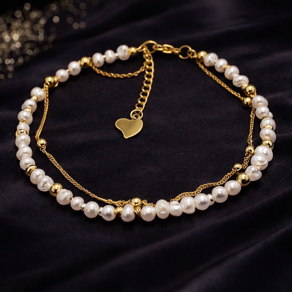 Bracelet de cheville en perles d'eau douce Fabriqué au Québec