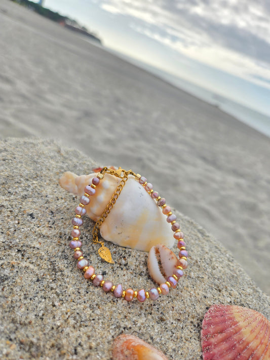 Freshwater Pearl Bracelet Pink/Orange