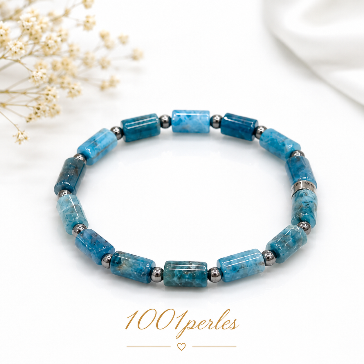Bracelet Apatite Bleue & Hématite – Clarté et Confiance