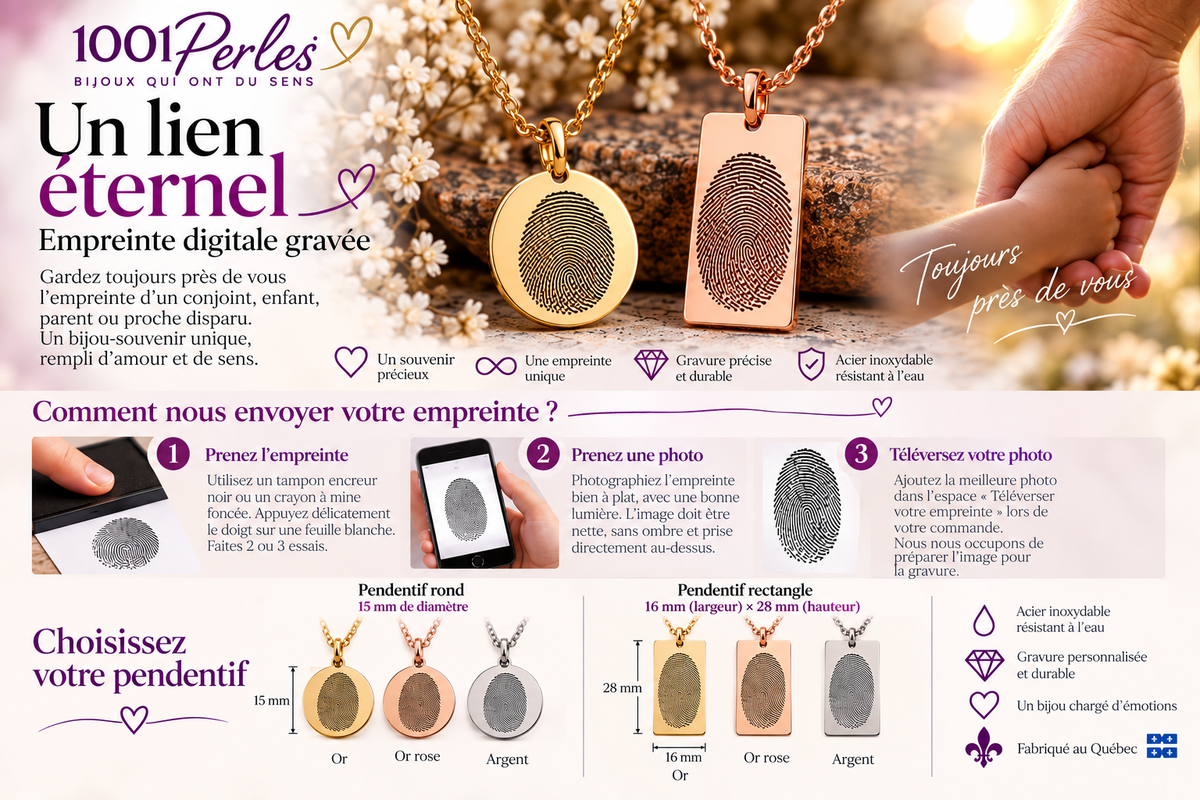 Collier personnalisé avec empreinte digitale gravée - 1001 Perles