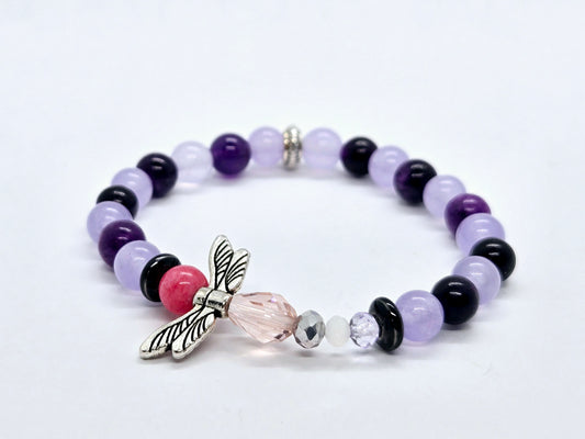 Bracelet Libellule en Améthyste et Jade Mauve – Collection Enfant