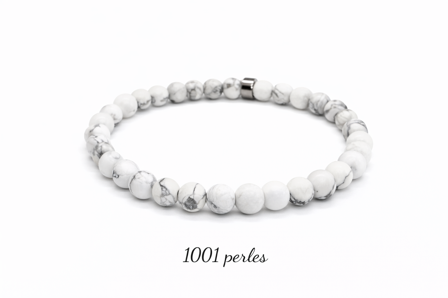 Bracelet homme en howlite blanche – perles 6 mm