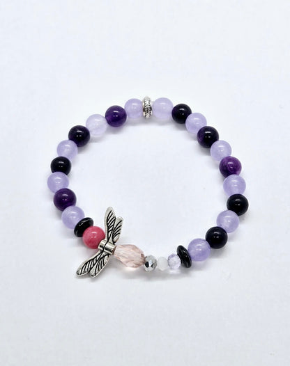 Bracelet Libellule en Améthyste et Jade Mauve – Collection Enfant