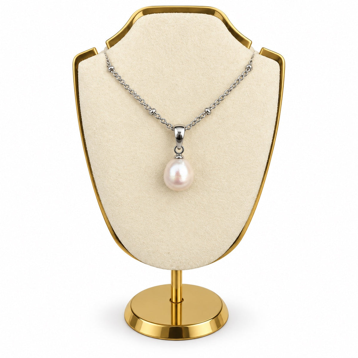 Collier perle d’eau douce blanche sur présentoir