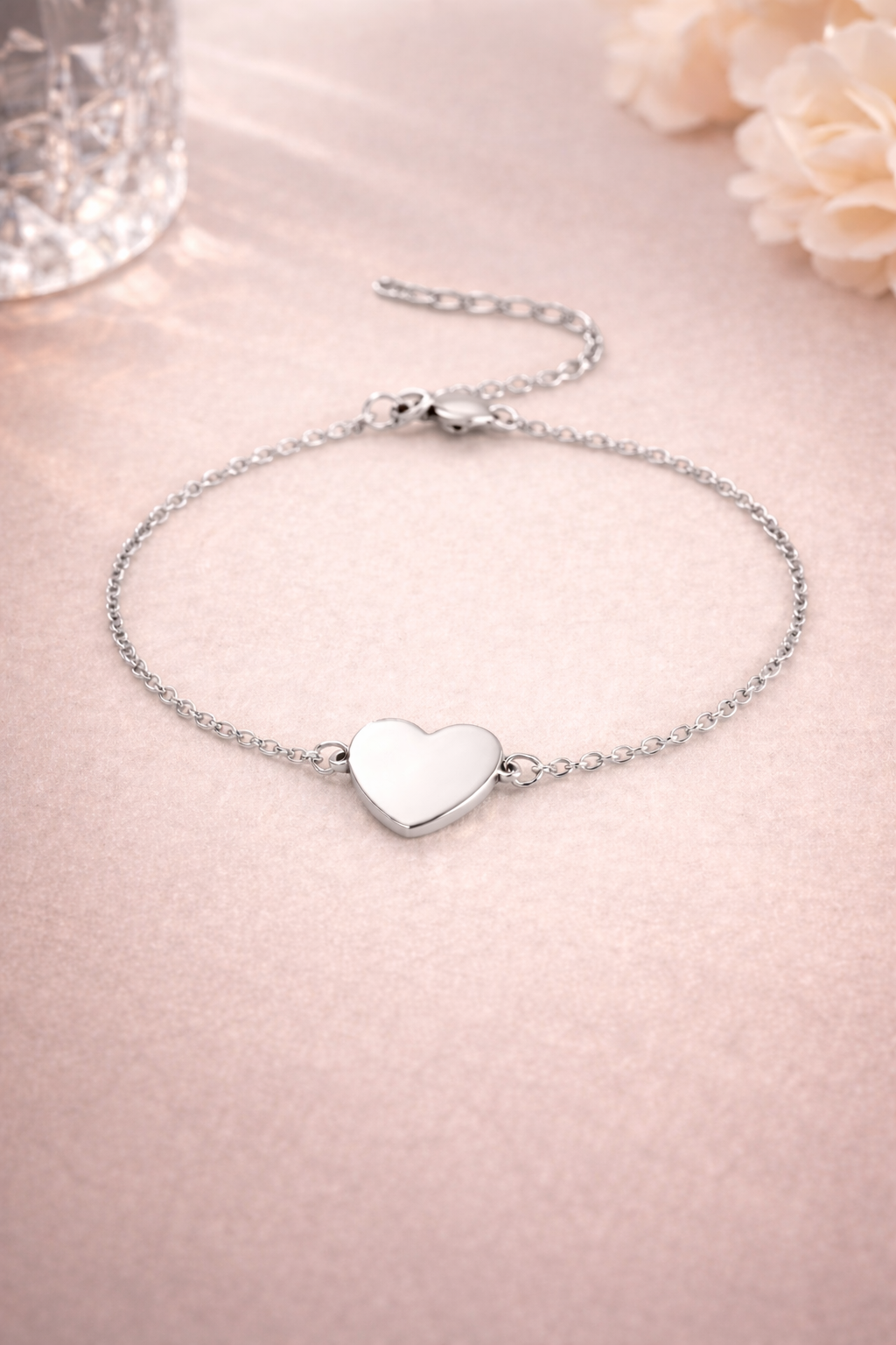 Bracelet cœur argent en acier inoxydable 