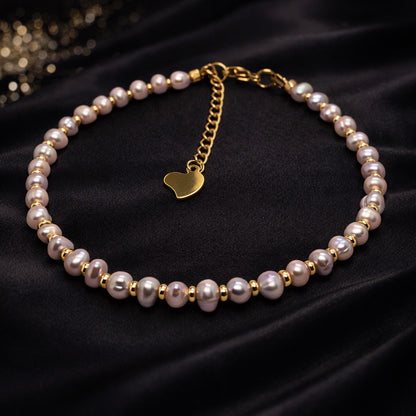 Bracelet en perles d’eau douce rosée, bijou délicat et élégant fabriqué au Québec