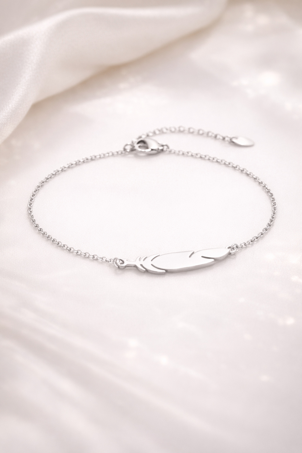 Bracelet plume Argenté en acier inoxydable 