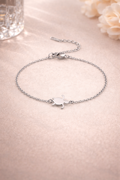 Bracelet tortue argent en acier inoxydable 