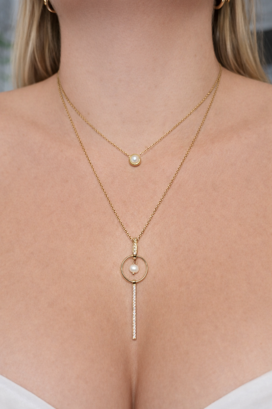 Collier long en perle d’eau douce – Acier inoxydable couleur or