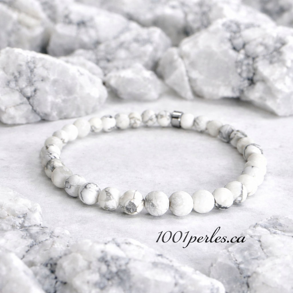 Bracelet homme en howlite blanche – perles 6 mm
