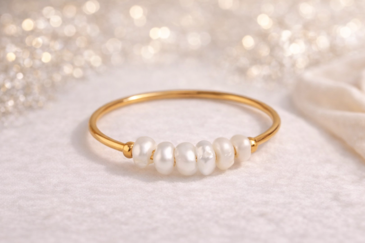 Bague en acier inoxydable doré avec perles d’eau douce