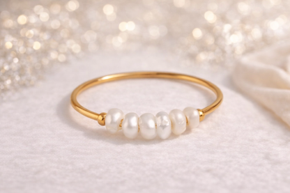 Bague en acier inoxydable doré avec perles d’eau douce