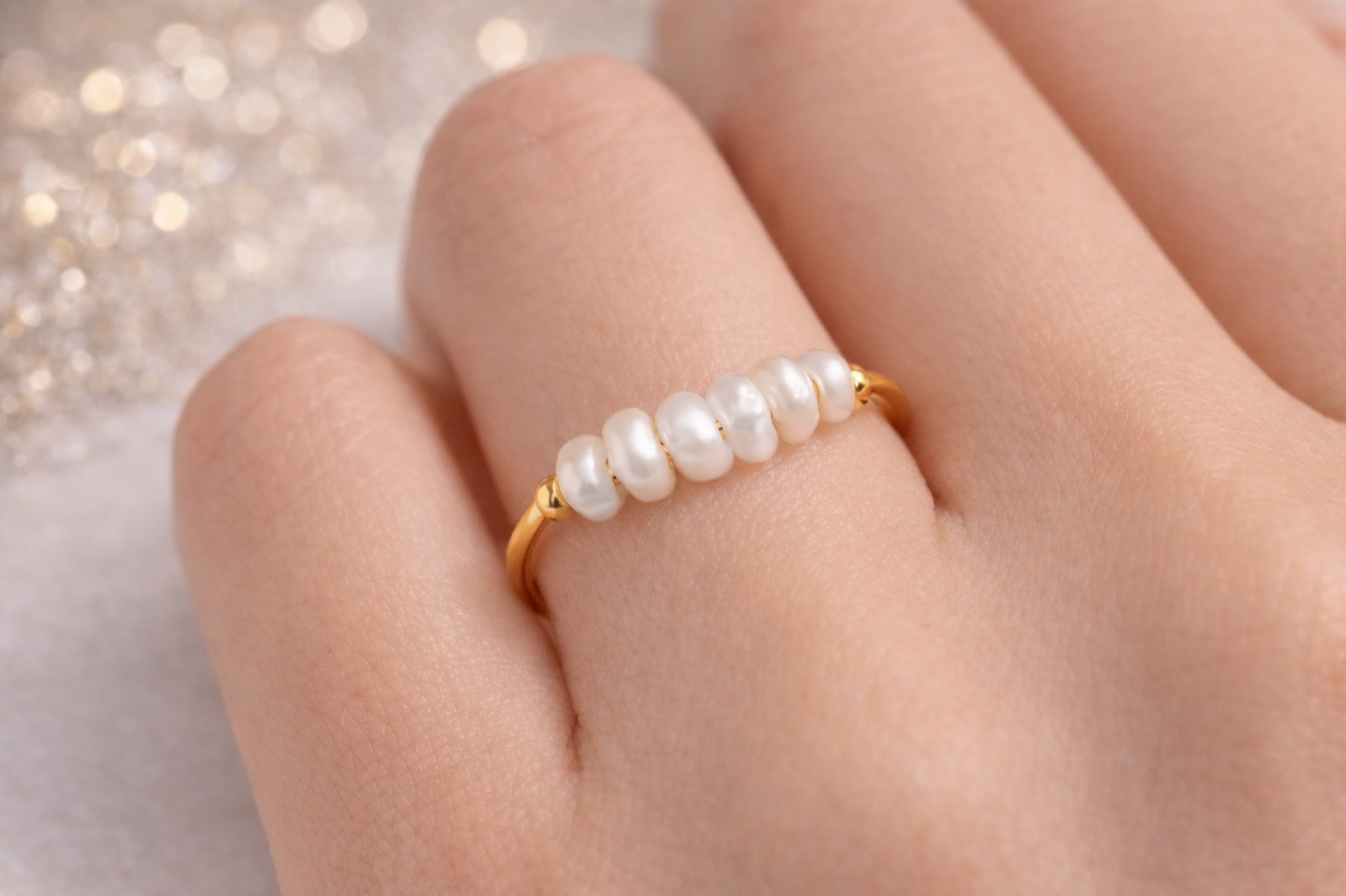 Bague en acier inoxydable doré avec perles d’eau douce