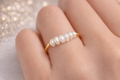 Bague en acier inoxydable doré avec perles d’eau douce