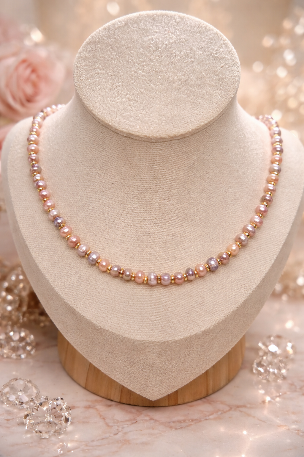 Collier en perles d eau douce rosée 