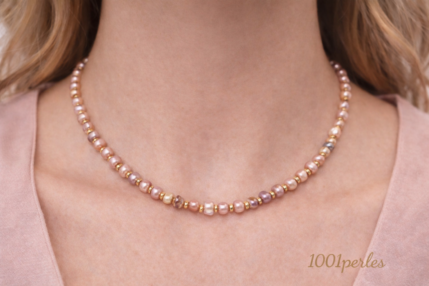 Collier perle d'eau douce Rose/Orangé