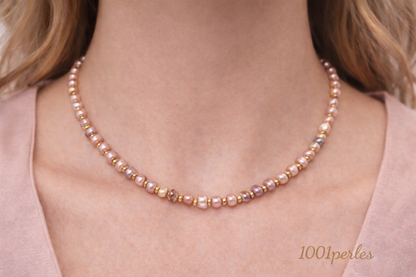 Collier perle d'eau douce Rose/Orangé
