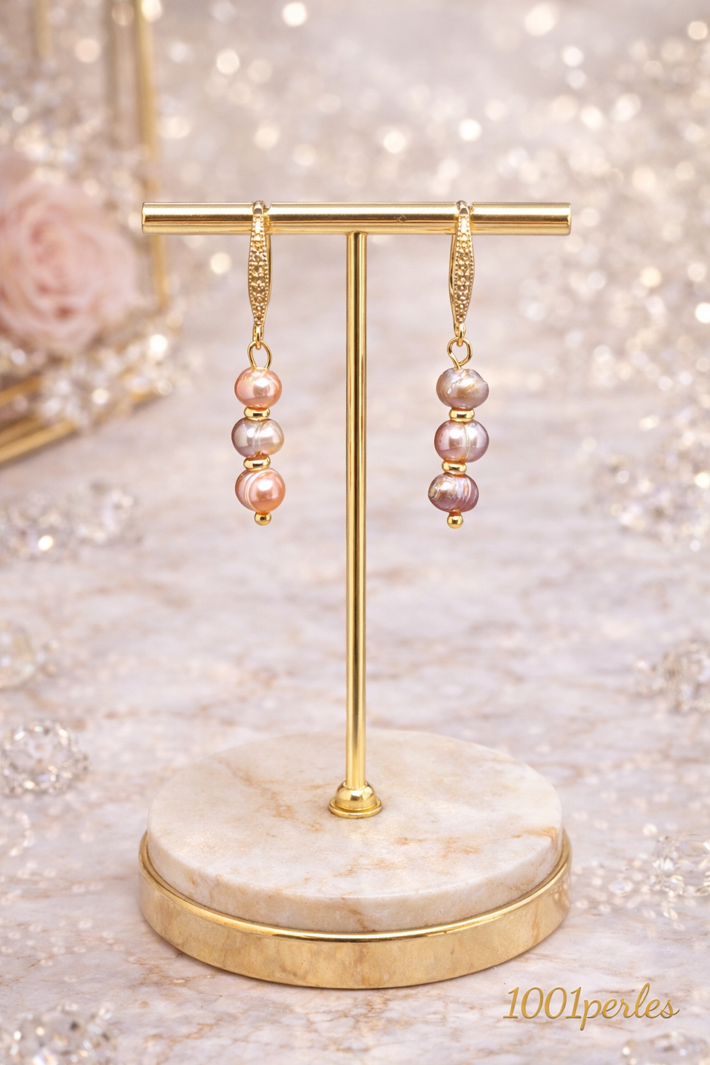 Boucles d’oreilles en perles d eau douce naturelle fabriqué au Quebec 