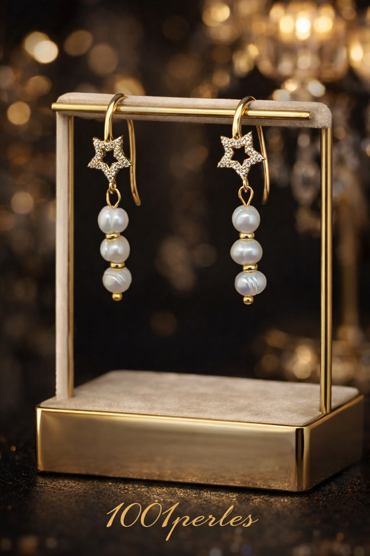 Boucles d’oreilles oreille en perles d eau douce blanche fabriqué au Quebec 