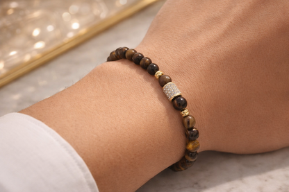 Bracelet en œil de tigre brillant