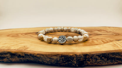 Bracelet Arbre argenté en howlite et cristal – 1001 Perles