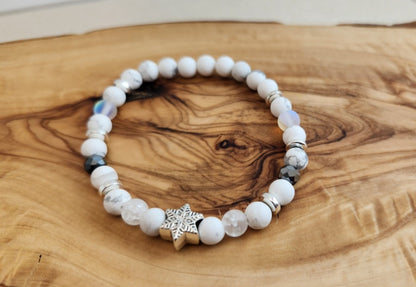 Bracelet Étoile en hématite et howlite blanche – 1001 Perles