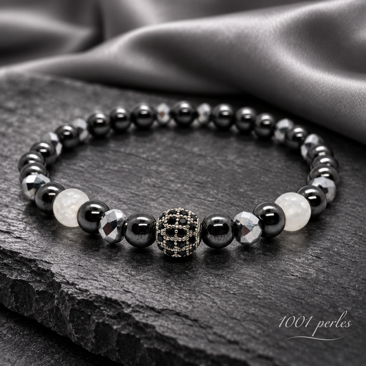 Bracelet Argenté en hématite sur ardoise – 1001 perles