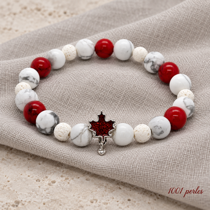 Bracelet Canada sur lin, feuille d’érable rouge – 1001 perles