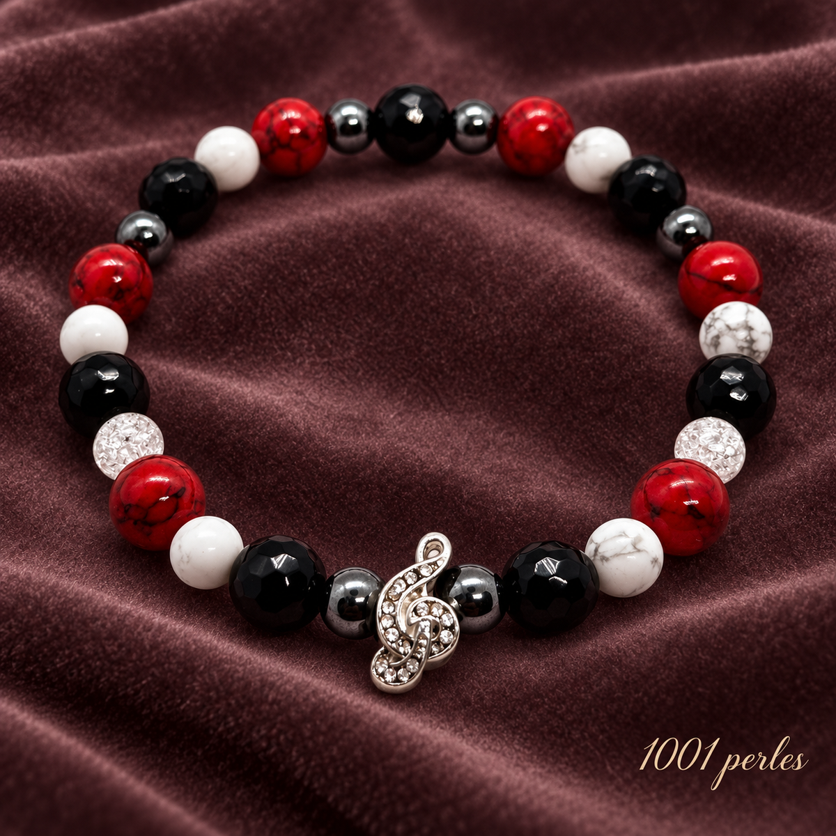 Bracelet Clé de sol sur velours prune – 1001 perles