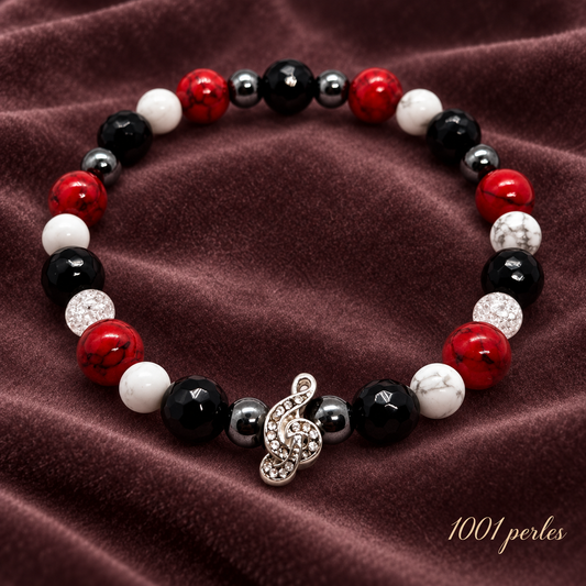 Bracelet Clé de sol sur velours prune – 1001 perles