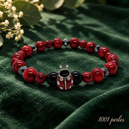 Bracelet Coccinelle sur velours vert – 1001 perles