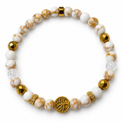 Bracelet Élégant blanc et doré avec arbre de vie sur fond blanc