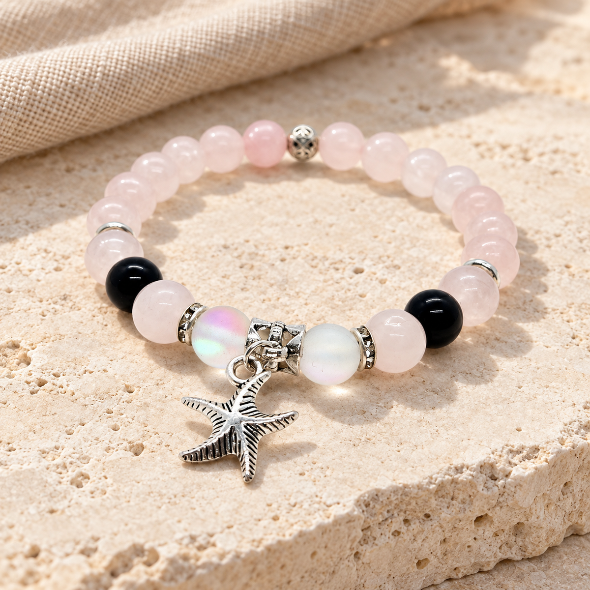 Bracelet étoile de mer sur pierre claire – 1001 Perles