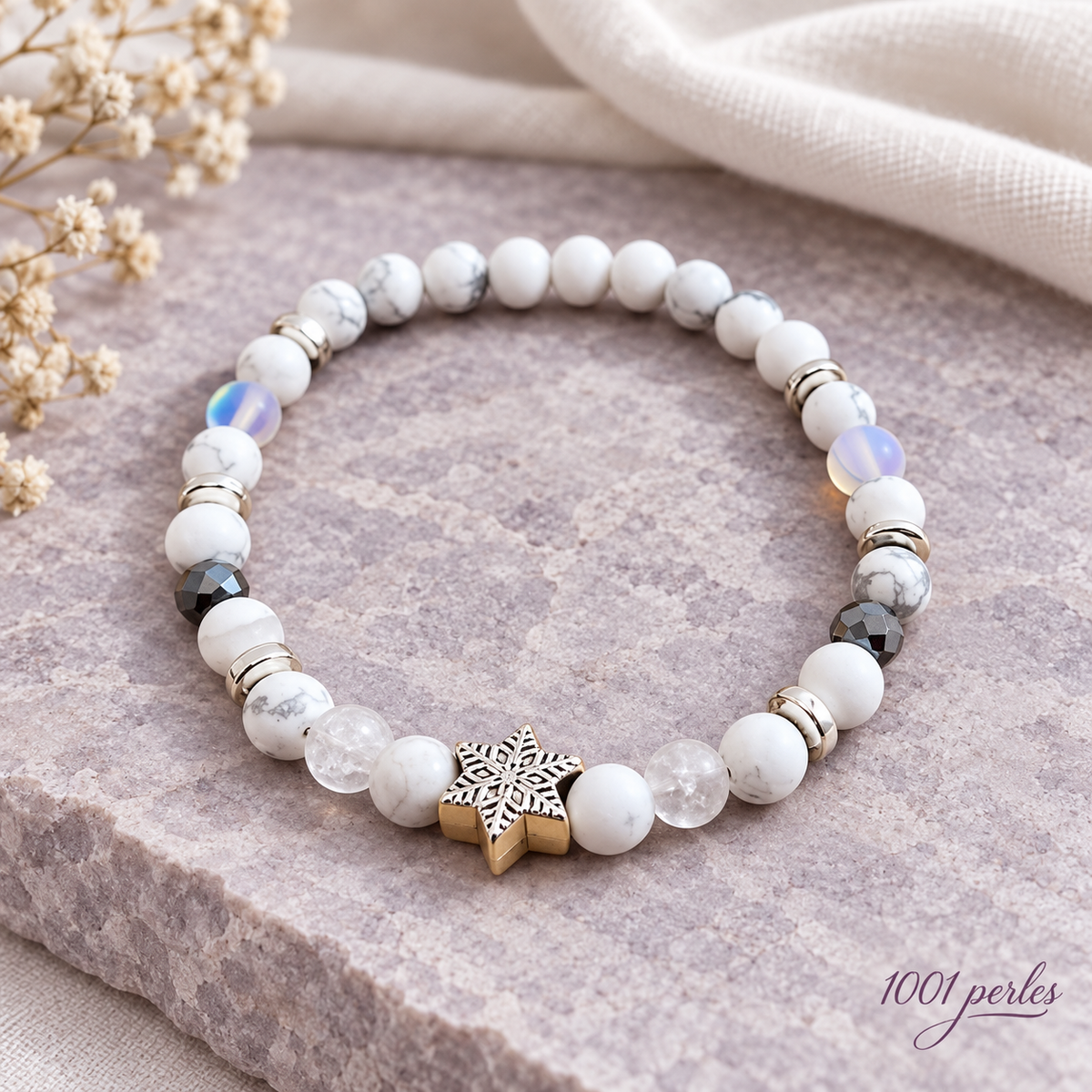 Bracelet Étoile sur pierre lavande – 1001 perles