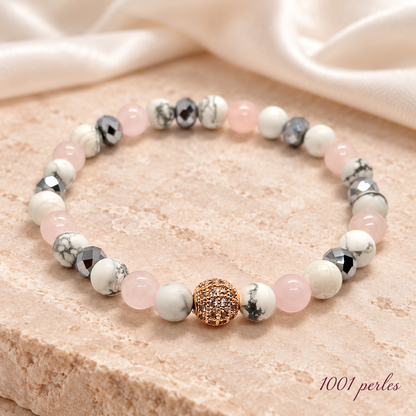 Bracelet Nougat sur pierre beige rosé – 1001 perles
