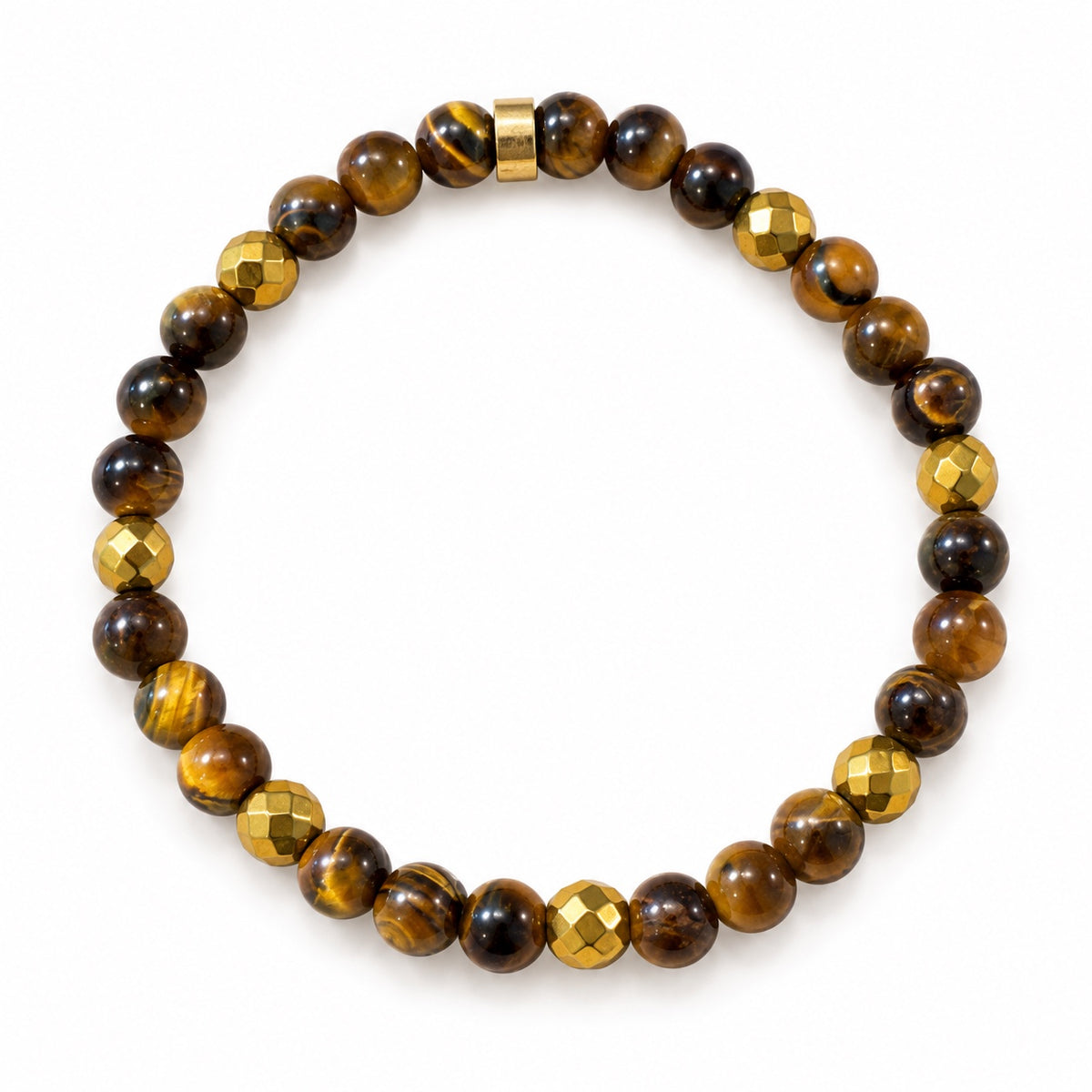 Bracelet en œil de tigre brillant 6 mm sur fond blanc