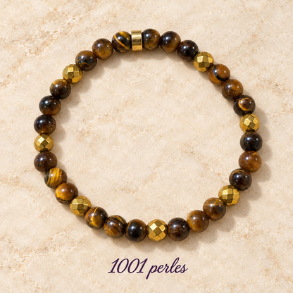Bracelet en œil de tigre brillant 6 mm, fond chic et signature 1001 perles