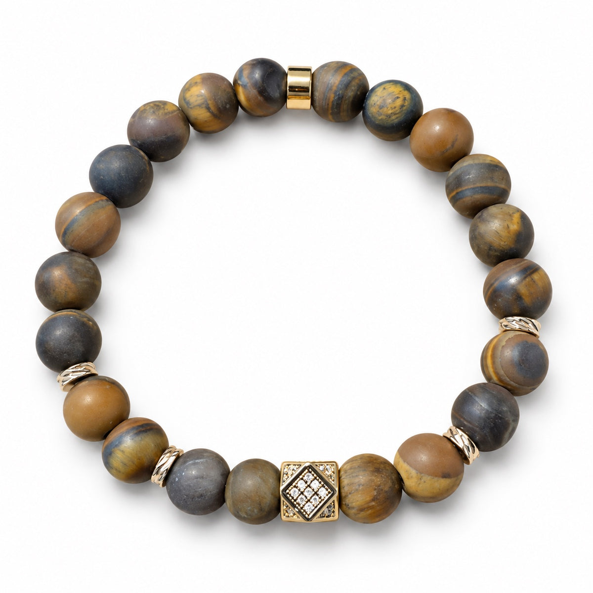 Bracelet en œil de tigre mat 8 mm sur fond blanc