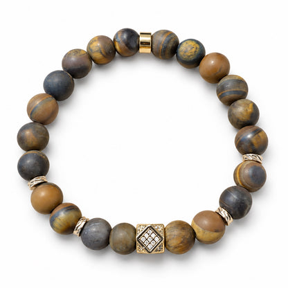 Bracelet en œil de tigre mat 8 mm sur fond blanc
