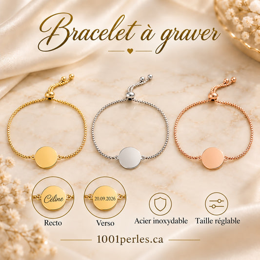 Bracelet personnalisable à graver en or, argent et or rose