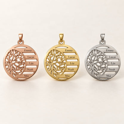 Collier arbre de vie, trois couleurs et cinq exemples de prénoms
