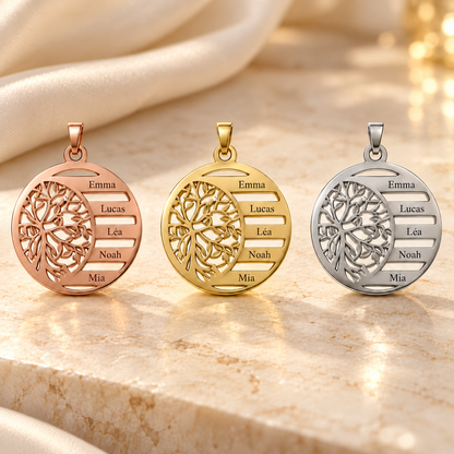 Collier arbre de vie en or rose, or et argent sur un décor raffiné