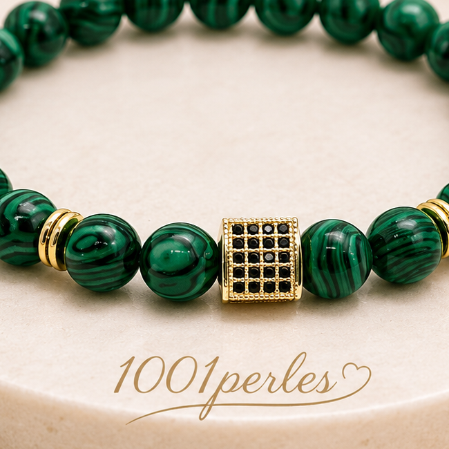 Gros plan du Bracelet malachite — détail du bijou réel