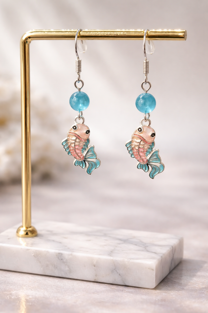 Boucles d’oreilles Poisson – Perles en Œil de Chat