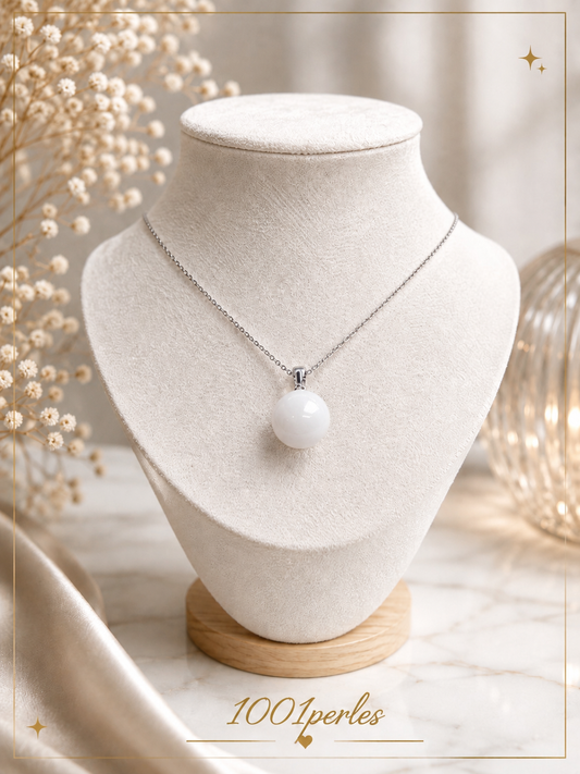 Collier en pierre d'agate blanche