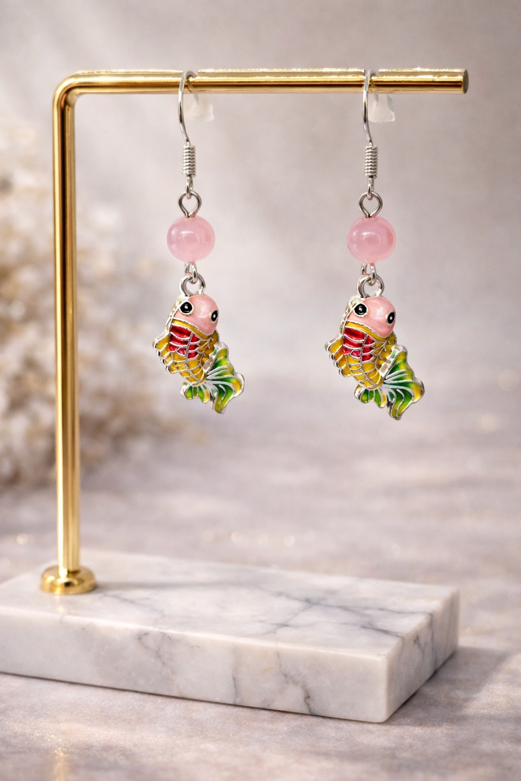 Boucles d’oreilles Poisson – Perles en Œil de Chat