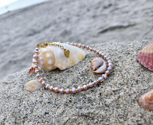 Bracelet de cheville perle d'eau douce Rose/Orangé